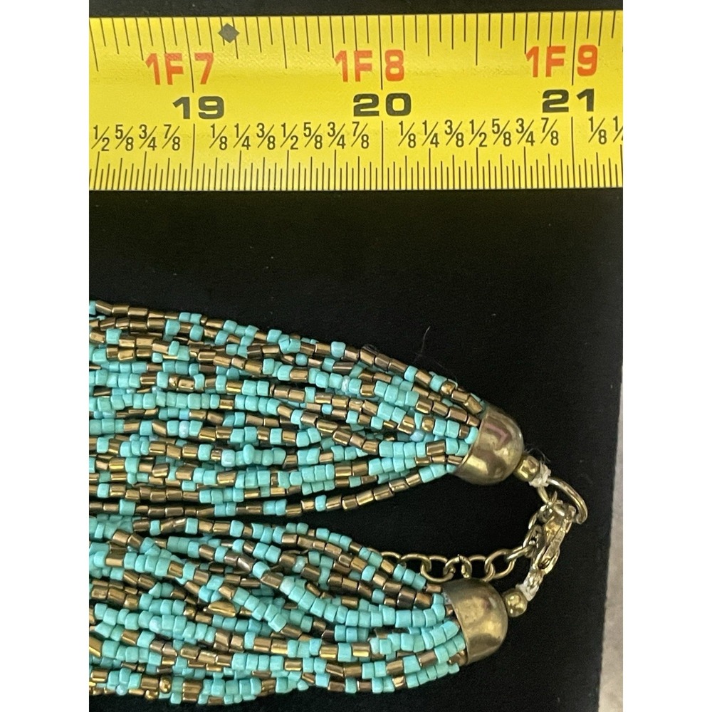 Multi Strand Turquoise Seed Bead Bib Necklace Boho Southwestern Statement Heavy - Picture 7 of 7